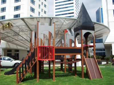 Wooden play castle with grey towers — Elysee