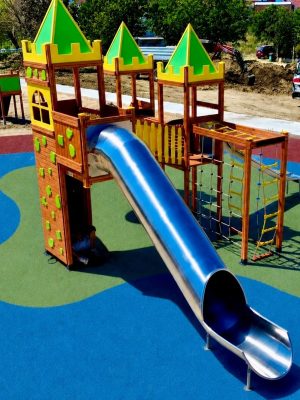 Wooden playground with blue slides — Elysee