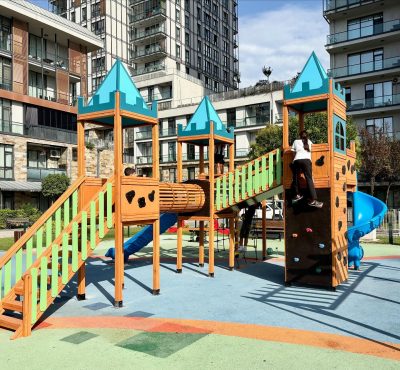 Wooden playground with blue towers — Elysee