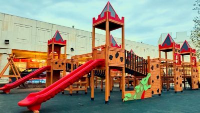 Castle-themed wooden playground — Elysee
